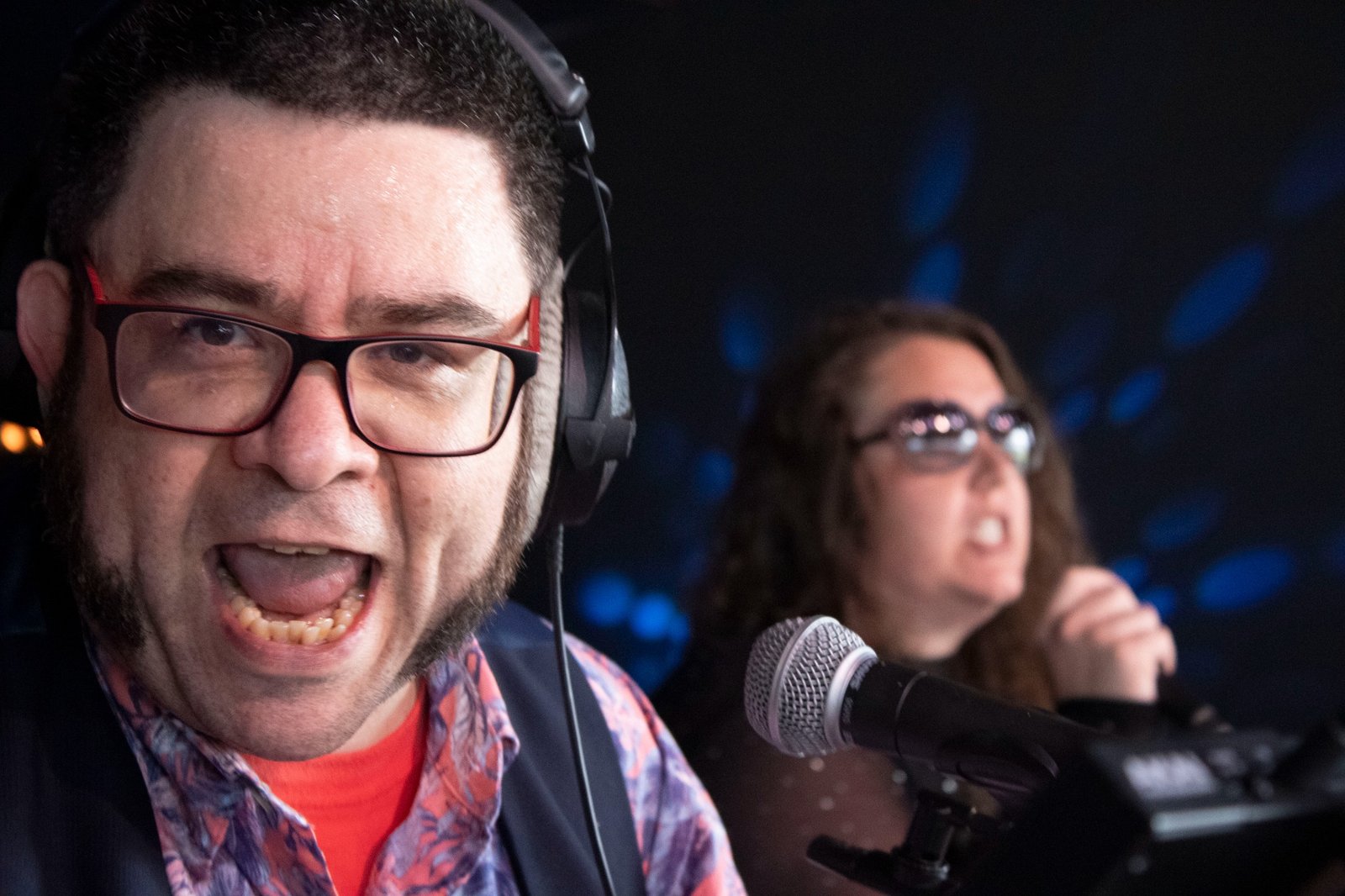 Mark and a collaborator in the studio